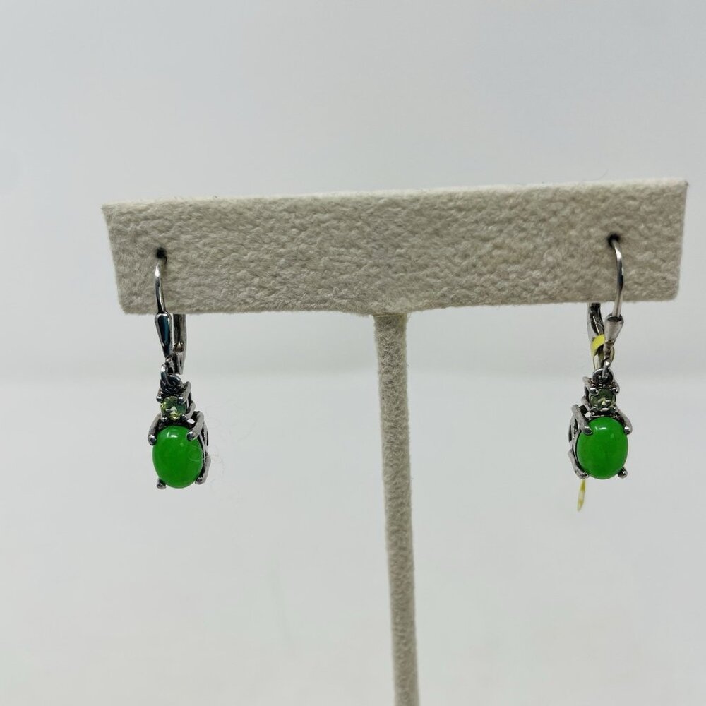 Shop‎ LC Green Jade/Hebei Peridot Oval Lever Back Earrings Sterling Silver 5256